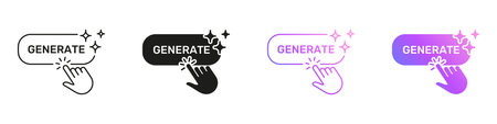 AI Generate Button With Side Hand Click Icons for Interactive Selection. Artificial Intelligence...