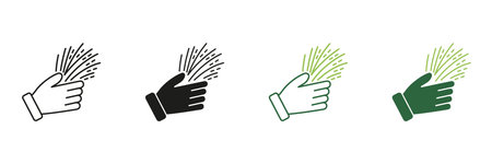 Hand Sprinkling Seeds Line And Solid Icon Set. Agriculture, Planting, And Growth Symbol Collection. Farming And Gardening Concept. Isolated Vector Illustrationのイラスト素材