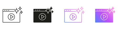AI Video Player Window Icons for Artificial Intelligence Media, Streaming and Content Automation...