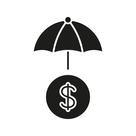 Umbrella Protecting Dollar Symbol Solid Icon. Financial Security, Insurance, And Wealth Protection Silhouette Symbol. Economic Stability. Isolated Vector Illustrationのイラスト素材