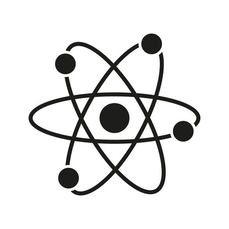 Atom Structure Solid Icon. Atomic Model, Science, And Physics Representation Silhouette Symbol....