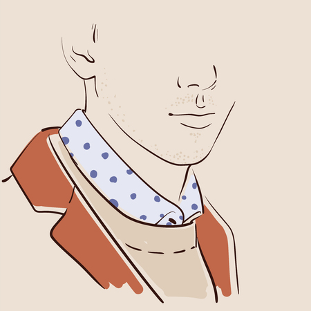 Man face hand drawn. Portrait of a young handsome man.のイラスト素材