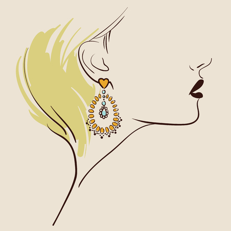 Beautiful woman wearing earringsのイラスト素材