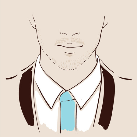 Man face hand drawn. Portrait of a young handsome man. illustrationのイラスト素材