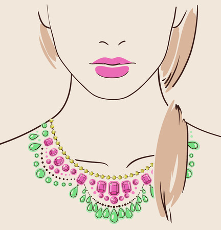Beautiful woman wearing a necklace.のイラスト素材