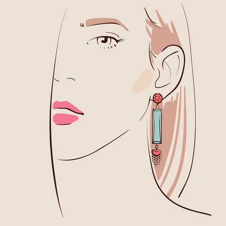 Beautiful woman wearing earrings.のイラスト素材