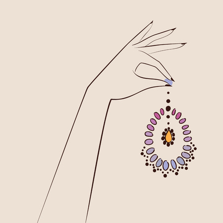 Beautiful woman hand holding jewelry .のイラスト素材