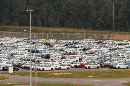 automobile factory, the parking of new car under sky