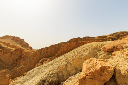 Landscape of a canyon in stone desert. Sahara gorge at sunny day.の写真素材