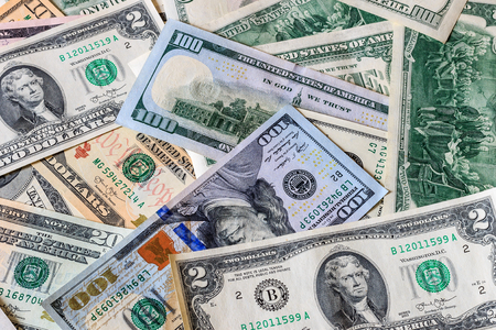Background with money american dollar bills. Cash dollars.