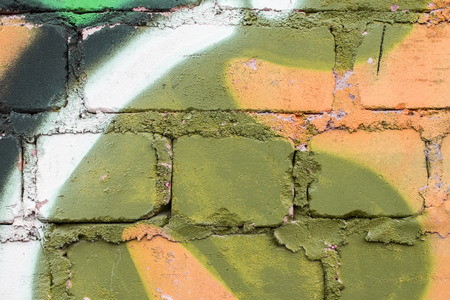 Fragment of colored graffiti painted on a brick wall. Texture. Abstract background for design.の写真素材