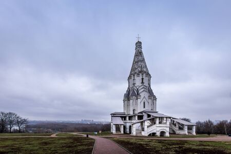 The village of Kolomenskoye on a cloudy winter day, Moscow, Russia. Church of the ascension.のeditorial素材