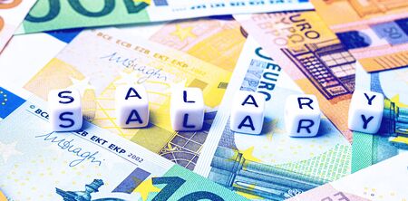 Beaded inscription salary and euro notes.