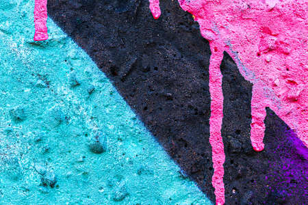 Fragment of colored graffiti painted on a wall. Bright abstract background for design. Spray urban pictures.の写真素材
