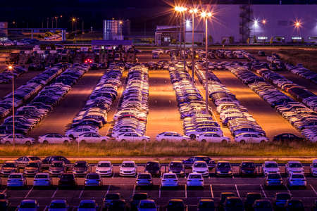 Volkswagen, Russia, Kaluga - AUGUST 26, 2020: New cars parked at distribution center of automobile...
