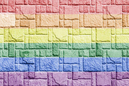 Rainbow LGBTQ or gay pride flag on decorative tiles texture. Abstract background for design.