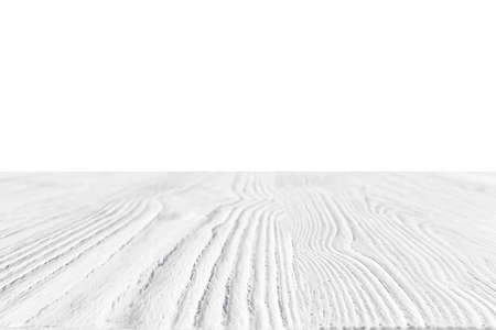 Empty white wooden surface against white background. Mockup for design.