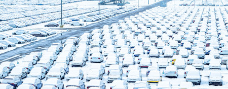 Volkswagen, Russia, Kaluga - NOVEMBER 11, 2022: New cars covered with a snow and parked in a...