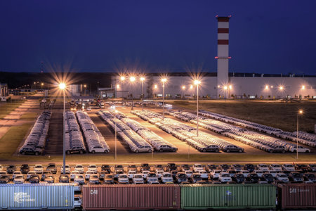 Volkswagen, Russia, Kaluga - JULY 14, 2022: New cars parked at distribution center automobile...