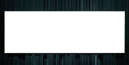 Frame with copy space for text hanging on the wall with dark green curtains. Mockup for design. Vacant poster.の写真素材