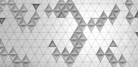 Steel diamond-shaped polished metal cladding panels of a modern building. Abstract monochrome background for design.の写真素材