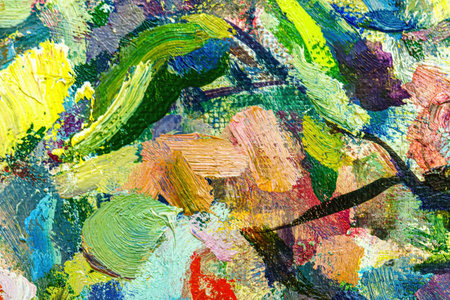 Colorful abstract oil painting art background for design. Texture of canvas and oil paint.の写真素材