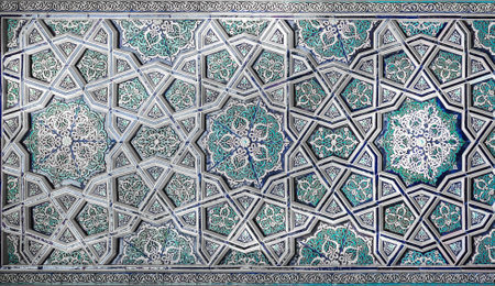 Geometric traditional Islamic ornament. Fragment of a ceramic mosaic.Abstract background for design.