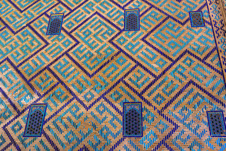 Geometric traditional Islamic ornament. Fragment of a ceramic mosaic.Abstract background.