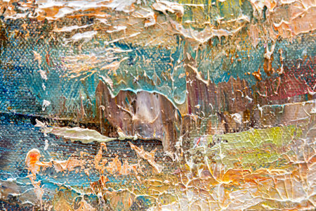 Colorful abstract oil painting background. Texture of canvas and oil paint.の写真素材