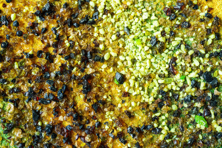 Multi-colored painted amber chips. Fragment of the picture. Abstract textured background for design.