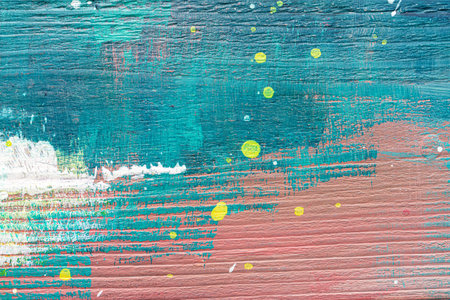 Colorful painted textured wooden plank with a paint stains. Abstract background for design.の写真素材