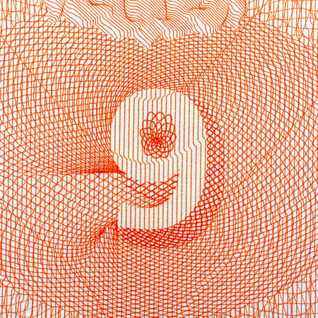 Abstract pattern with orange number 9, detailed geometric lines, white background. Concept of security or design.の写真素材