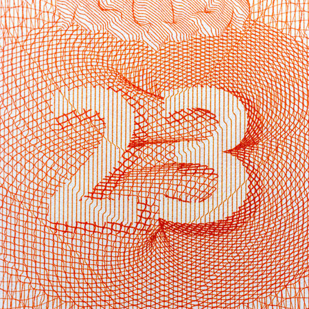 Abstract pattern with orange number 23, detailed geometric lines, white background. Concept of design.の写真素材