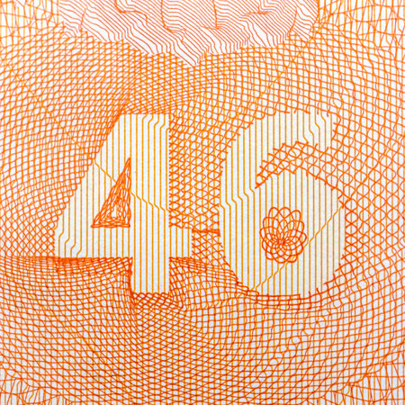 Abstract pattern with orange number 46, detailed geometric lines, white background. Concept of design.の写真素材