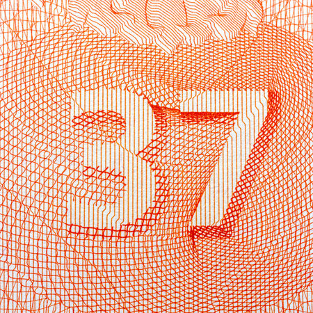 Abstract pattern with orange number 37, detailed geometric lines, white background. Concept of design.の写真素材