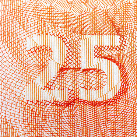 Abstract pattern with orange number 25, detailed geometric lines, white background. Concept of design.の写真素材