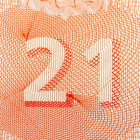Abstract pattern with orange number 21, detailed geometric lines, white background. Concept of design.の写真素材