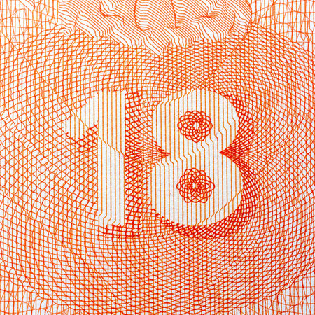Abstract pattern with orange number 18, detailed geometric lines, white background. Concept of currency security or design.の写真素材