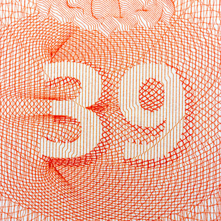 Abstract pattern with orange number 39, detailed geometric lines, white background.の写真素材