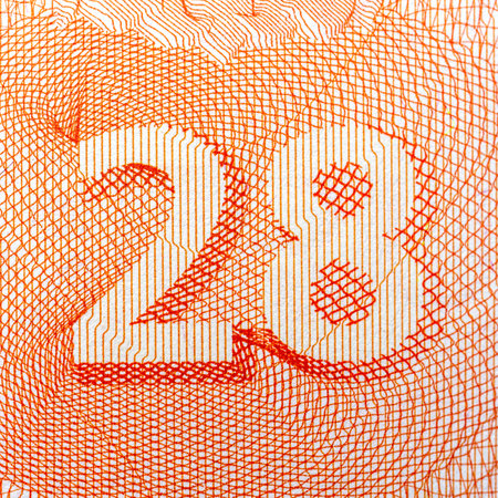 Abstract pattern with orange number 28, detailed geometric lines, white background. Concept of design.の写真素材