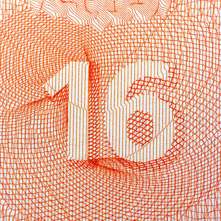 Abstract pattern with orange number 16, detailed geometric lines, white background. Concept of currency security or design.の写真素材