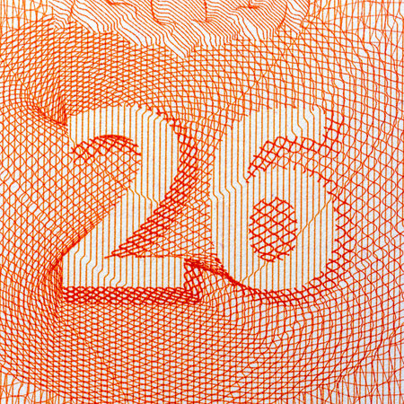 Abstract pattern with orange number 26, detailed geometric lines, white background. Concept of design.の写真素材