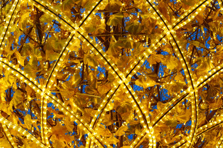 Festive hanging LED garlands. Holidays decorations.の写真素材
