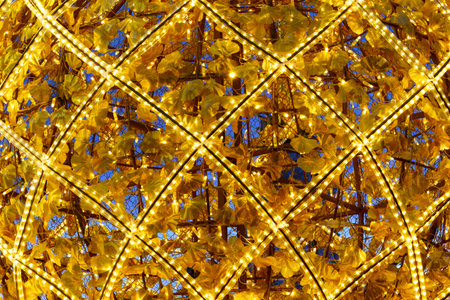 Festive hanging LED garlands. Holidays decorations.の写真素材