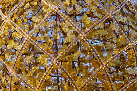 Festive hanging LED garlands. Holidays decorations.の写真素材