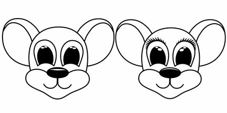 set girl and boy mouse black line funny cartoonのイラスト素材