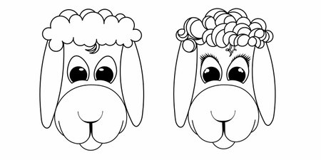 Coloring page outline of cartoon sheep. Page for coloring book of funny lamb for kids. Activity colorless picture about cute animals. Anti stress page for child. Black and white vector illustration.のイラスト素材