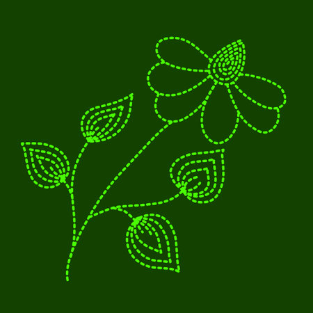 Green flower dotted line. Abstract floral design. vector illustration. Flora background.のイラスト素材