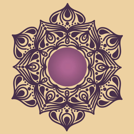 Round gradient mandala on background. Vector boho mandala in green and pink colors. Mandala with floral patterns. yoga templateのイラスト素材