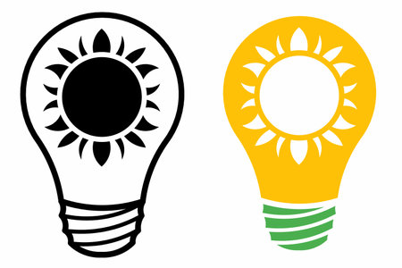 Eco sun light bulb. Solar powered electric lamp, eco symbolのイラスト素材